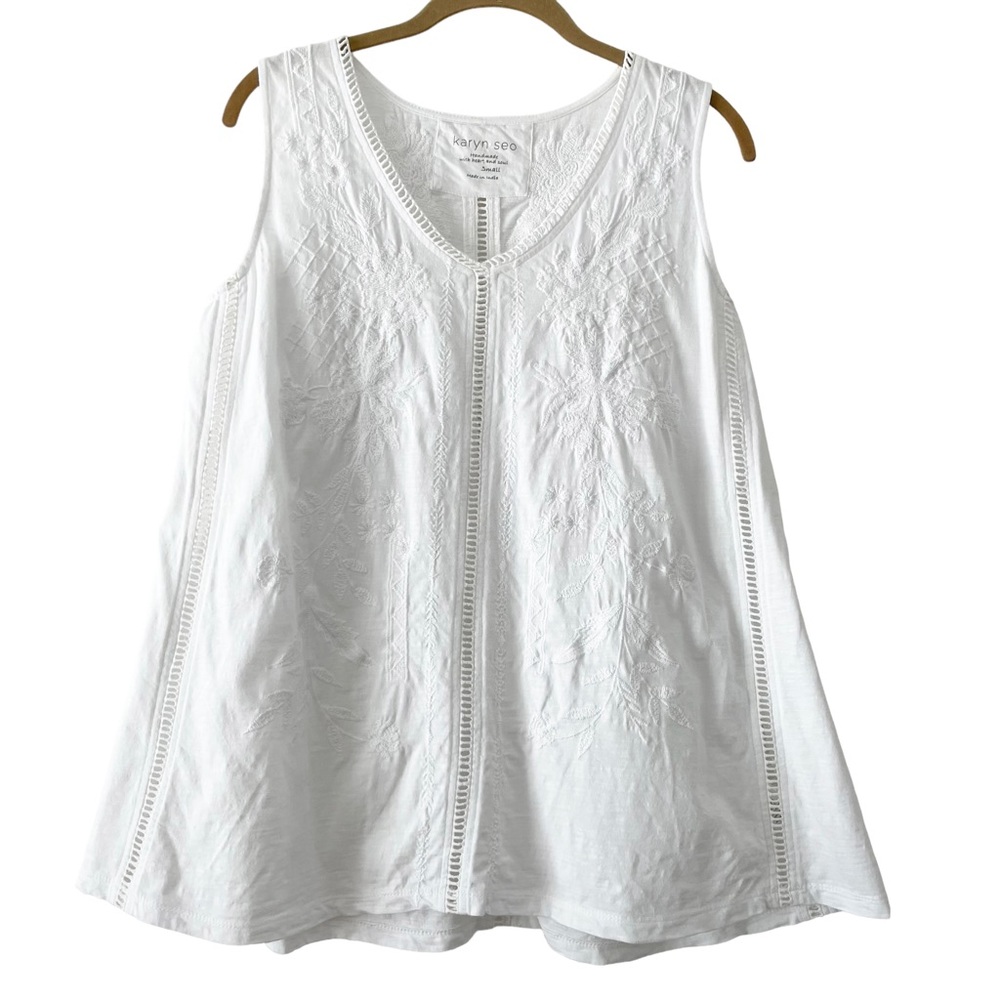 100% Cotton Embroidered Oversized Tunic Tank by Karyn Seo White Size Small